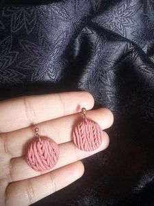 Handmade Knit-Look Pink Clay Earrings