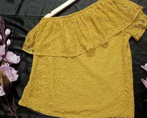 Mustard Lace Off-Shoulder Top