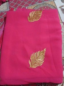Elegant Pink Saree with Gold Leaf Embroidery