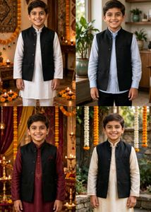 Boys Black Nehru Jacket Modi Waistcoat Size 30 (8-