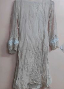 Elegant Beige Kurta with Lace and Embellishments