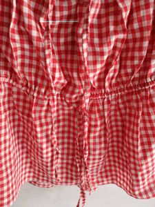 Red Gingham Puff Sleeve Top