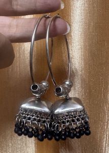 Stylish Jhumka Hoop Earrings with Black Beads