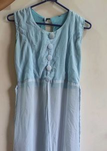 Light Blue Sleeveless long middle cut kurti