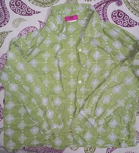Green Embroidered Button-Down Shirt