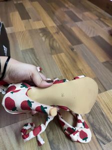 Strawberry Print Lace-Up Heels