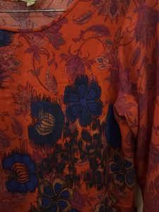 Vibrant Red Floral Print Kurta
