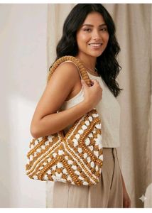 Handcrafted Crochet Tote Bag, Cotton and Jute,