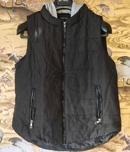 Unisex Black Puffer Vest with Hood