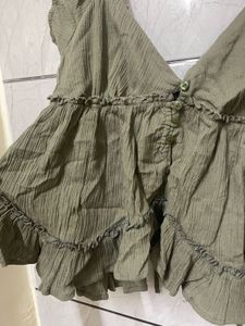 Olive Green Ruffled Peplum Top