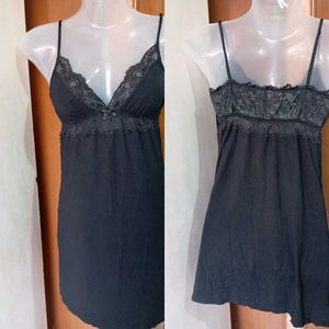 Elegant Black Lace Trim Nightgown