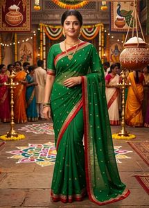 Dark Green Saree with Blouse