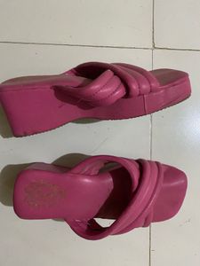 Hot Pink Chunky Heel Slides