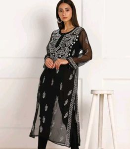 chiffon long chikankaari kurti