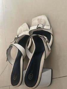 White Buckle Strap Flat Sandals