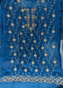 New Elegant Blue Embroidered  handwork Kurta Set