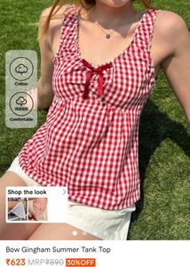 Chic Red Gingham Sleeveless Top