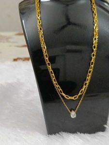 Double Layered Gold Necklace with Pendant