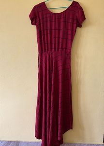 Maroon checkered asymmetric dress
