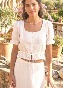 White Puff Sleeve Peplum Top