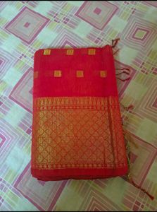 Beautiful Red Saree with Golden Border