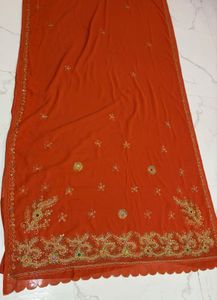 Embroidered rust  Orange Saree