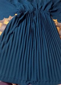 Navy Blue pleated butterfly sleeve dress for women
