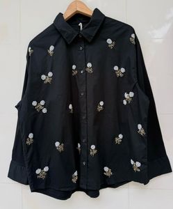Black Embroidered Cotton shirt