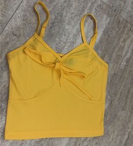Yellow Ribbed Tank Top with Tie