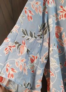 Light Blue Floral Bell Sleeve Top