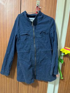 Blue Casual Jacket with Zipper