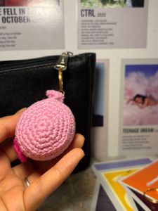 Cute Pink Crocheted Coffee Cup Keychain