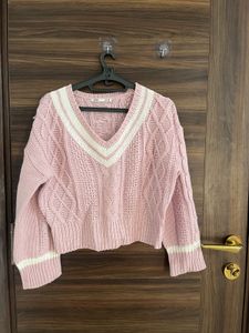 MIXXO Pink Cable-Knit V-Neck Sweater 🎀