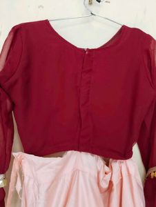 Elegant Maroon &amp; Pink Floral Dress 10/10