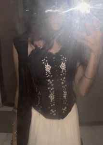 Elegant Black Beaded Corset Top RARE Y2K