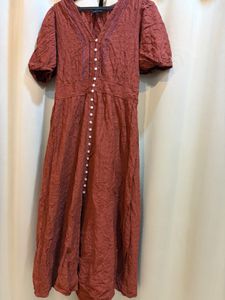 Boho Red Button-Up Midi Dress