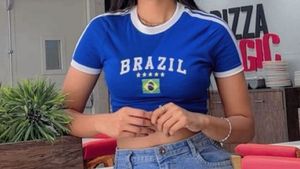 Trendy Blue Brazil Graphic Crop Top