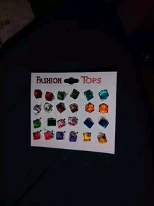 Pack Of 12 Pairs Studs Crystal Earrings
