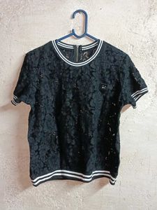 See-through Fashion Lace T-Shirt Black 🖤