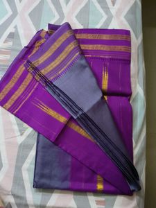 Vibrant Purple Silk Saree with Gold Border