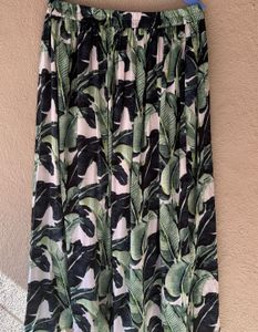 Tropical Leaf Print Maxi Skirt