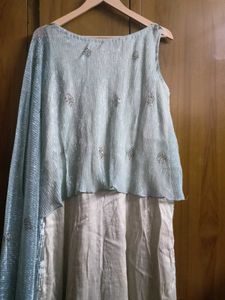 Embellished Ethnic Gown with One Side Long Cape