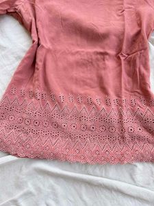 Chic Pink Embroidered Long Sleeve Top