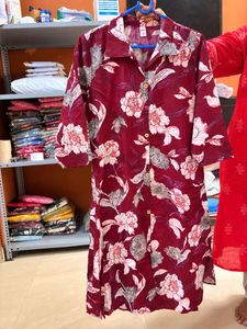 Maroon Floral Print Kurta Set