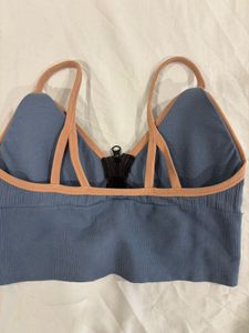 Blue Sports Bra with Front Zipper