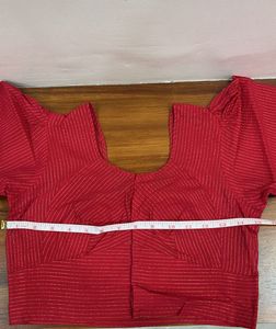Red Striped Blouse with Embellished Sleeves