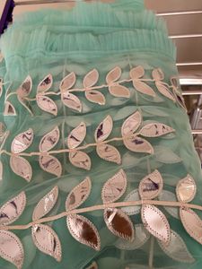 💚 Stylish Sea Green Mirror Work Saree with Stitch