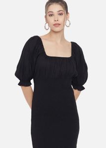 Roadster Black Square Neck Puff Sleeve Dress