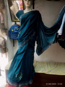 Elegant Teal Saree with Sparkle