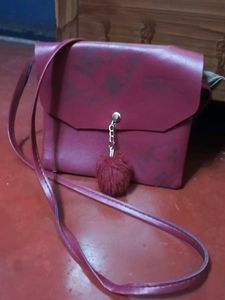 Charming Maroon Faux Leather Crossbody Bag